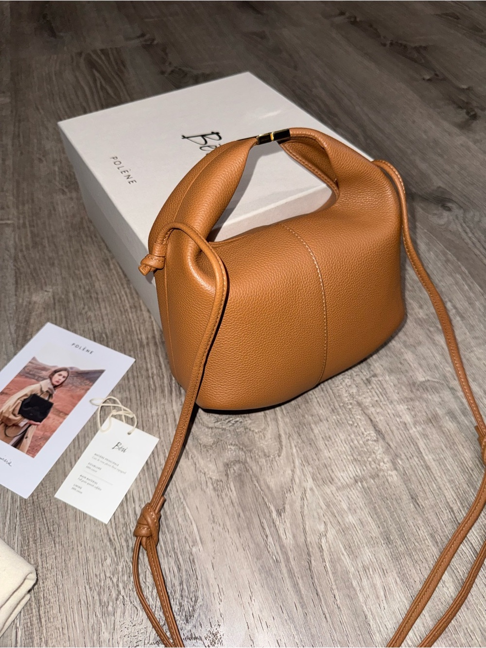 POLENE BERI MINI CROSSBODY BAG IN CAMEL PEBBLED LEATHER